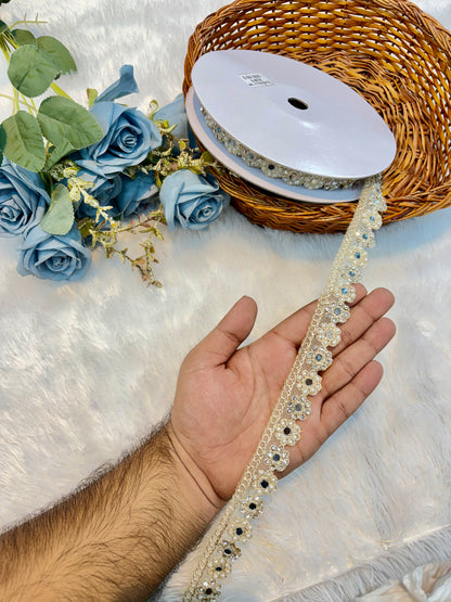 Premium Stone Lace – 9 Meter Sparkling Designer Border Lace