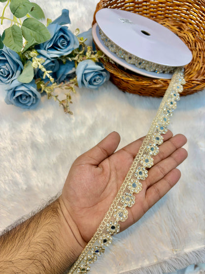 Premium Stone Lace – 9 Meter Sparkling Designer Border Lace