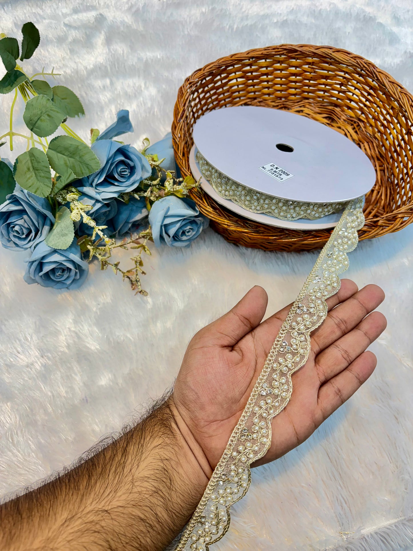 Premium Stone Lace – 9 Meter Sparkling Designer Border Lace