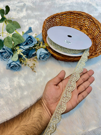 Premium Stone Lace – 9 Meter Sparkling Designer Border Lace