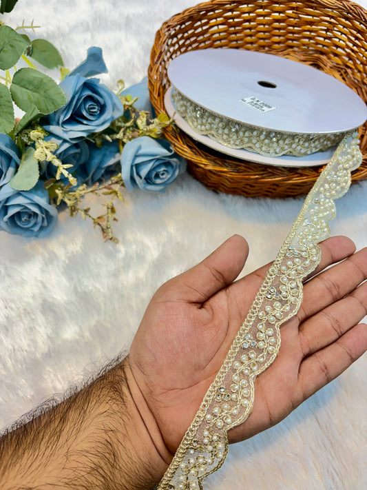 Premium Stone Lace – 9 Meter Sparkling Designer Border Lace