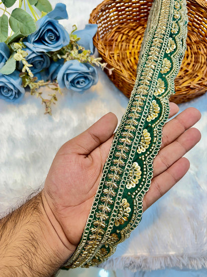 Premium handmade Designer Lace – 9 Meter Premium Decorative Lace (bottle green)