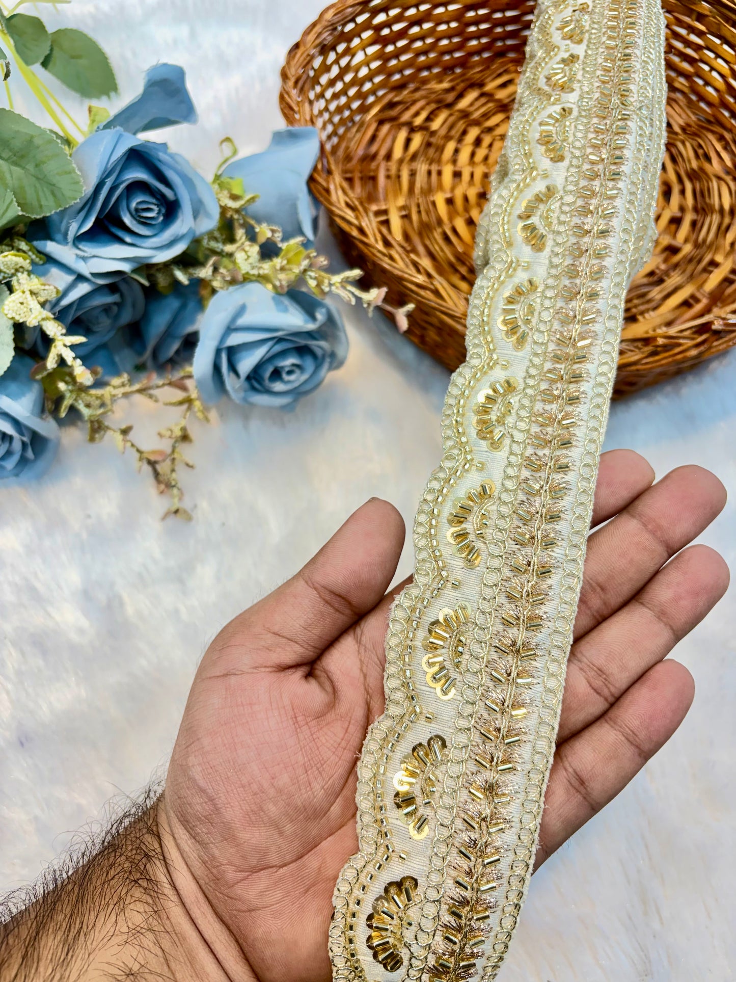 Premium handmade Designer Lace – 9 Meter Premium Decorative Lace (white gold)