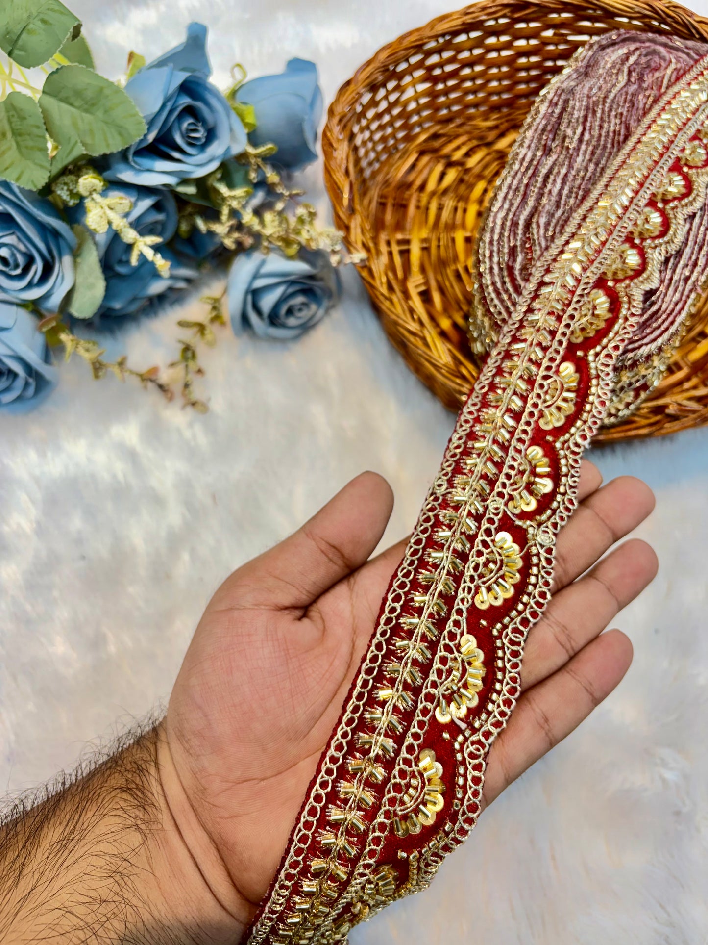 Premium handmade Designer Lace – 9 Meter Premium Decorative Lace (maroon)