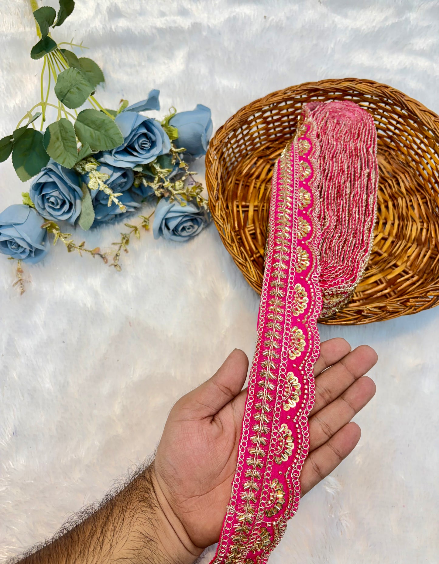 Premium handmade Designer Lace – 9 Meter Premium Decorative Lace (rani pink)
