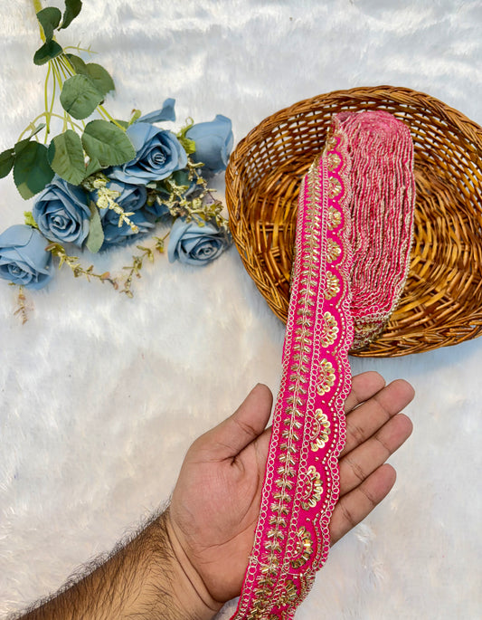 Premium handmade Designer Lace – 9 Meter Premium Decorative Lace (rani pink)