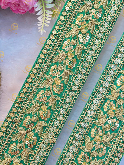 Premium Maharani Gold Zari Embroidered Lace 3inch (pack of 9 meter )  Saree border, lehenga, blouse, dupatta, gowns