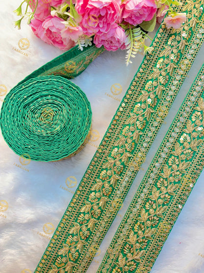 Premium Maharani Gold Zari Embroidered Lace 3inch (pack of 9 meter )  Saree border, lehenga, blouse, dupatta, gowns