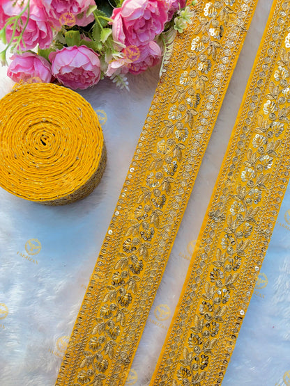 Premium Maharani Gold Zari Embroidered Lace 3inch (pack of 9 meter )  Saree border, lehenga, blouse, dupatta, gowns