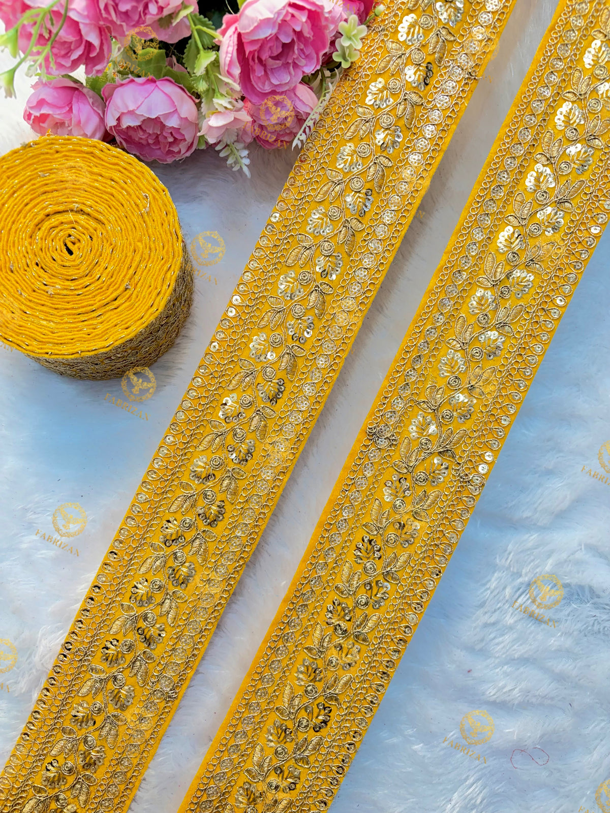 Premium Maharani Gold Zari Embroidered Lace 3inch (pack of 9 meter )  Saree border, lehenga, blouse, dupatta, gowns