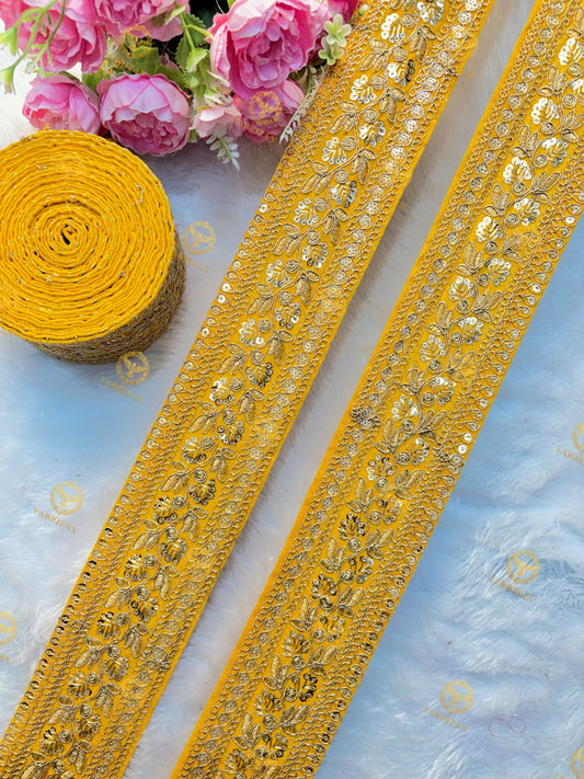 Premium Maharani Gold Zari Embroidered Lace 3inch (pack of 9 meter )  Saree border, lehenga, blouse, dupatta, gowns