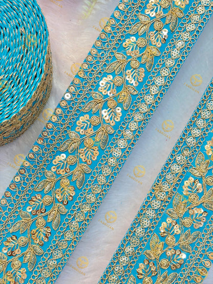 Premium Maharani Gold Zari Embroidered Lace 3inch (pack of 9 meter )  Saree border, lehenga, blouse, dupatta, gowns