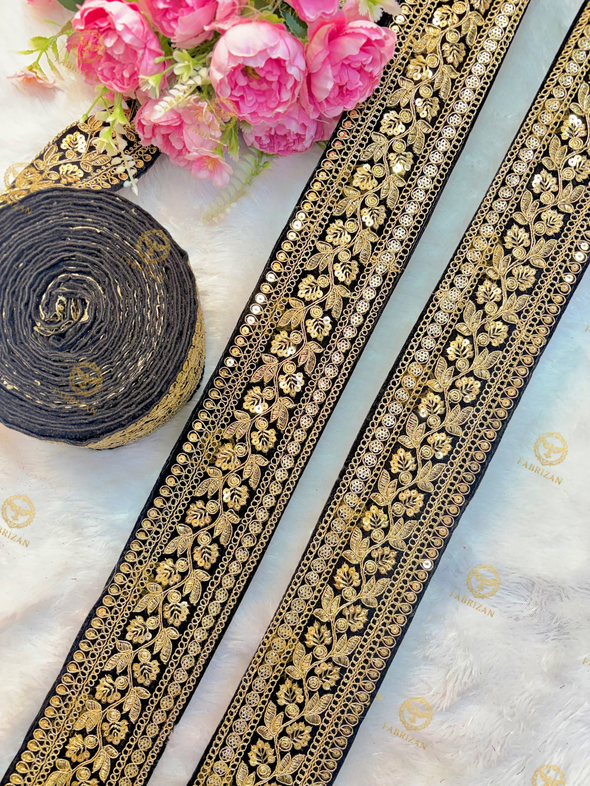 Premium Maharani Gold Zari Embroidered Lace 3inch (pack of 9 meter )  Saree border, lehenga, blouse, dupatta, gowns