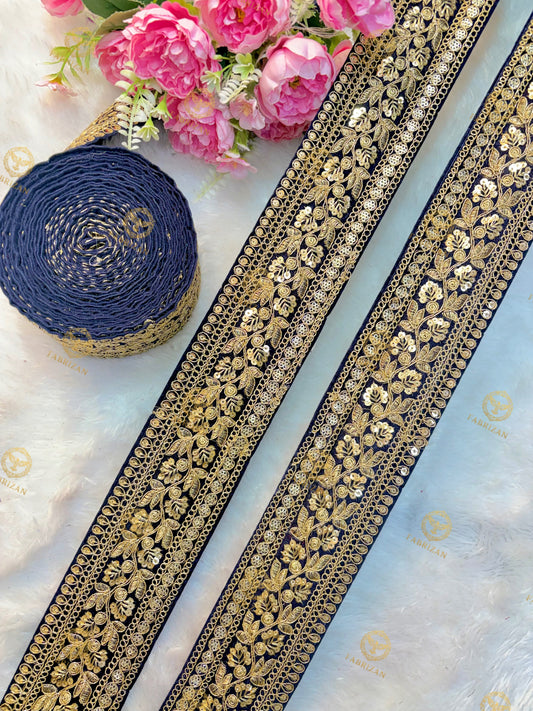 Premium Maharani Gold Zari Embroidered Lace 3inch (pack of 9 meter )  Saree border, lehenga, blouse, dupatta, gowns