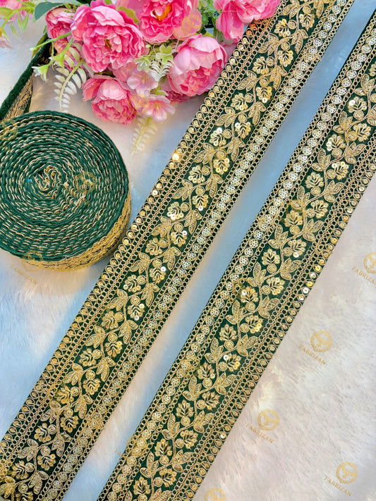 Premium Maharani Gold Zari Embroidered Lace 3inch (pack of 9 meter )  Saree border, lehenga, blouse, dupatta, gowns
