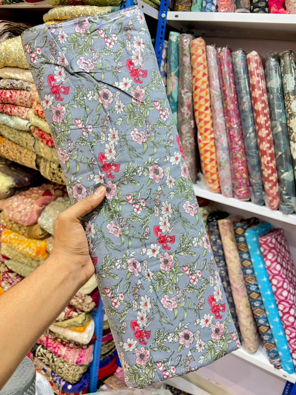 Premium Cambric Cotton Floral Print Fabric – Elegance (44” Width)
