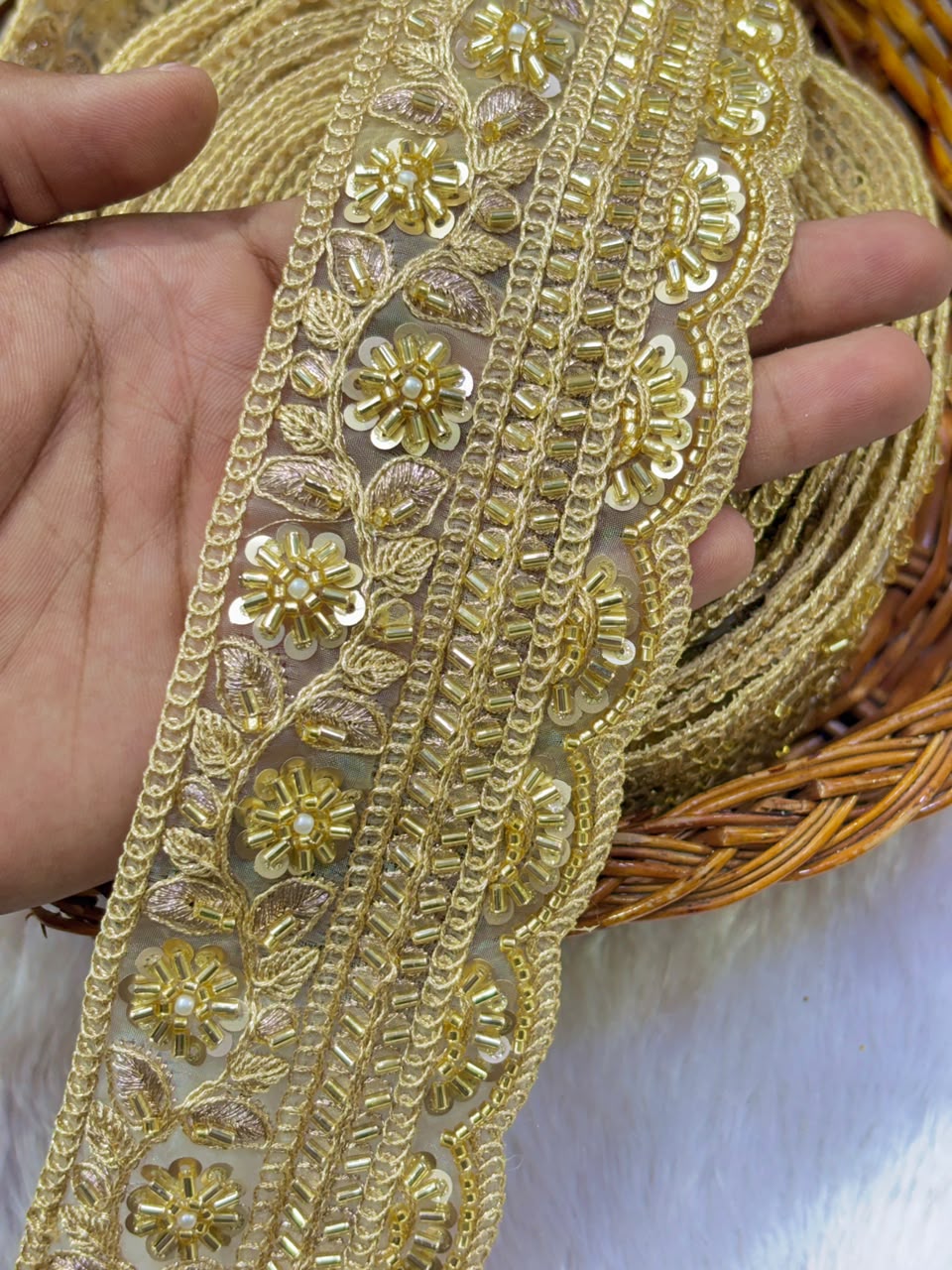 ✨ Premium Golden hand made  Embroidered Zari Lace – Elegant Decorative Border pack of 9 meter golden