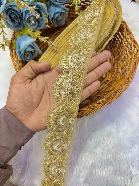 ✨ Premium Golden hand made  Embroidered Zari Lace – Elegant Decorative Border pack of 9 meter golden