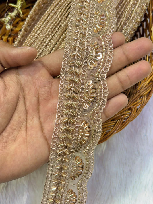 ✨ Premium Golden hand made Embroidered Zari Lace – Elegant Decorative Border pack of 9 meter golden
