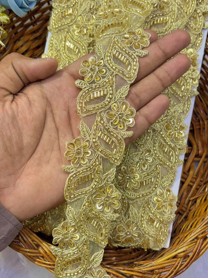 ✨ Premium Golden hand made  Embroidered Zari Lace – Elegant Decorative Border pack of 9 meter golden