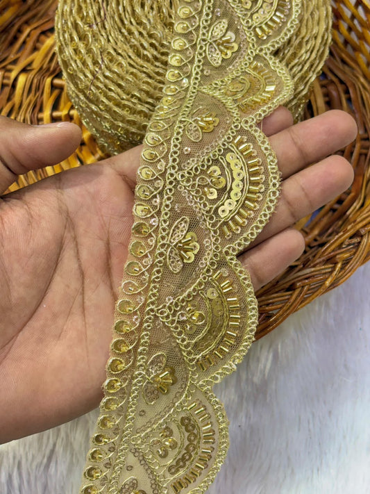 ✨ Premium Golden hand made Embroidered Zari Lace – Elegant Decorative Border pack of 9 meter gold