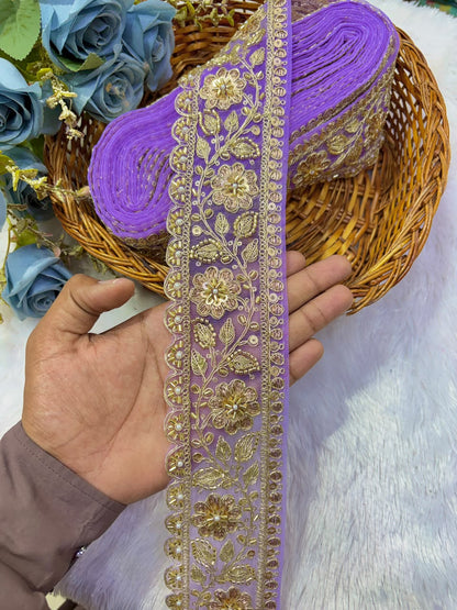 ✨ Premium Golden Embroidered Zari Lace – Elegant Decorative Border pack of 9 meter