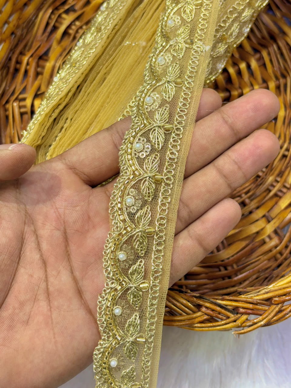 ✨ Premium Golden hand made  Embroidered Zari Lace – Elegant Decorative Border pack of 9 meter golden