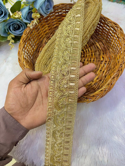 ✨ Premium Golden hand made  Embroidered Zari Lace – Elegant Decorative Border pack of 9 meter   gold