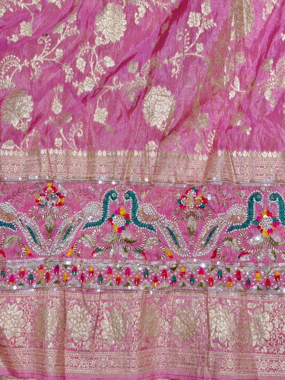 ✨ Premium Pure Viscose Tissue Fabric – Bridal maggam work  width 44 pink